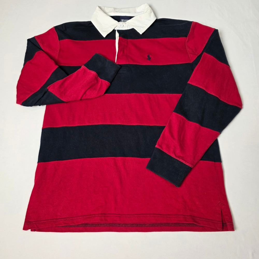 Polo Ralph Lauren Rugby Shirt Boys Large Red Navy Striped Long Sleeve Pony Logo